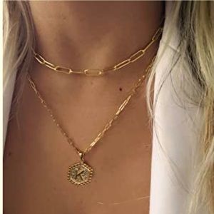 K Initial Letter Paperclip Layering Necklaces
